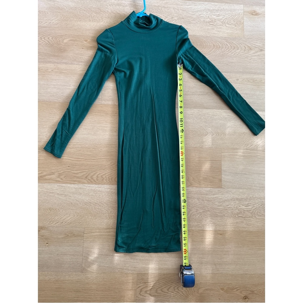Naked Wardrobe Long Sleeve Green Bodycon Midi Dress Mock Neck